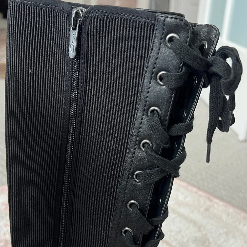 Black Lace-Up Knee-High Combat Boots - Women's - Picture 3 of 14